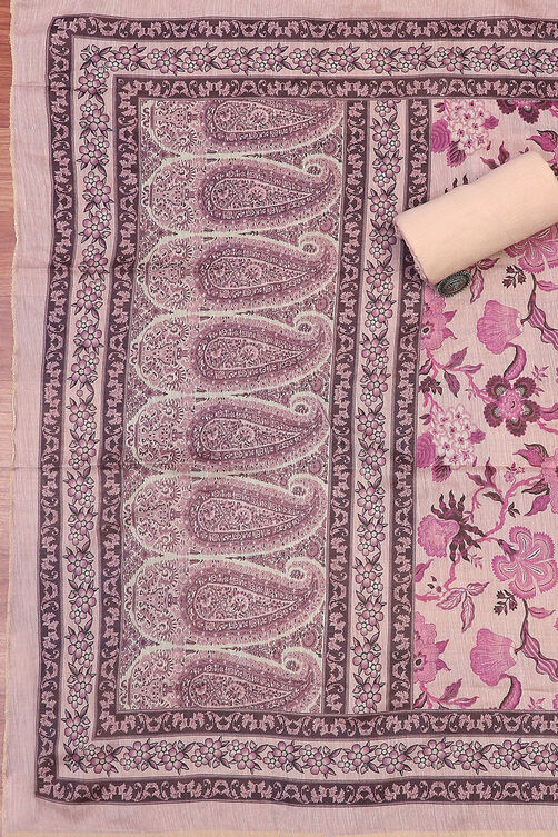 Purple Cotton Printed Unstitched Suit Set image number 3