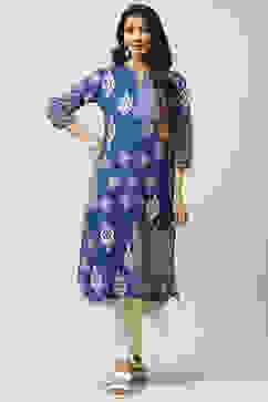 Blue Cotton Straight Kurta image number 3