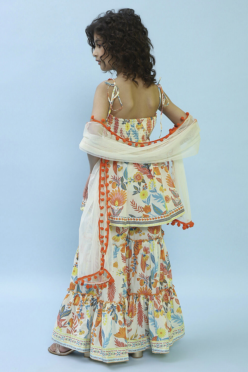 Multi-Colored Printed Gathered Suit Set image number 4