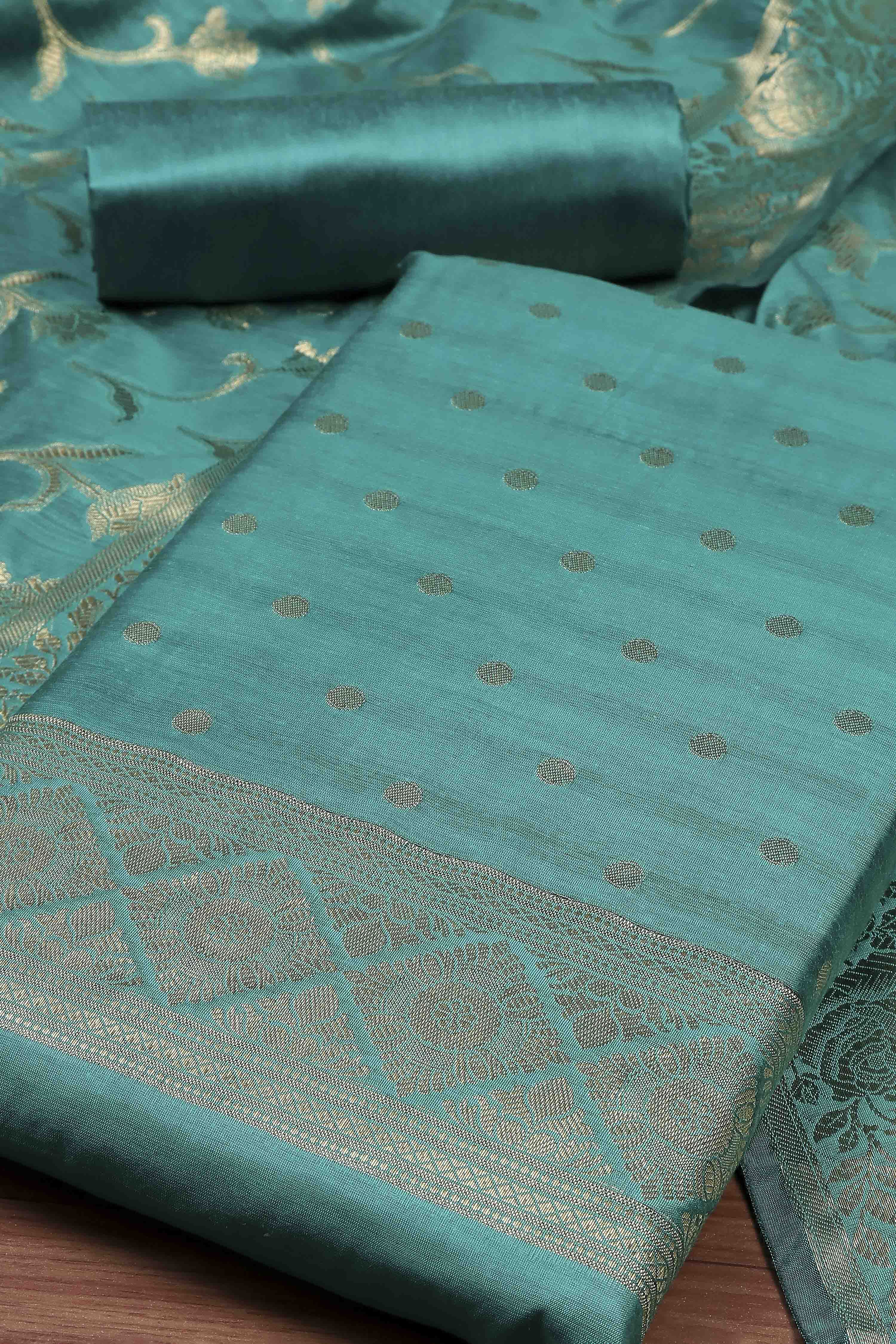 Red Banarasi Chanderi Banarasi Print Unstitched Suit Set image number 1