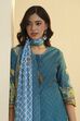 Turquoise Cotton Straight Printed Kurta Ankle Length Suit Set image number 1