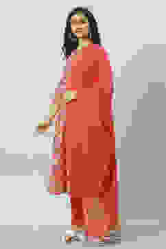 Red Cotton Kalidar Kurta Churidar Suit Set image number 5