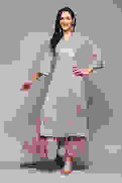 Lilac Cotton Flared Printed Kurta image number 0