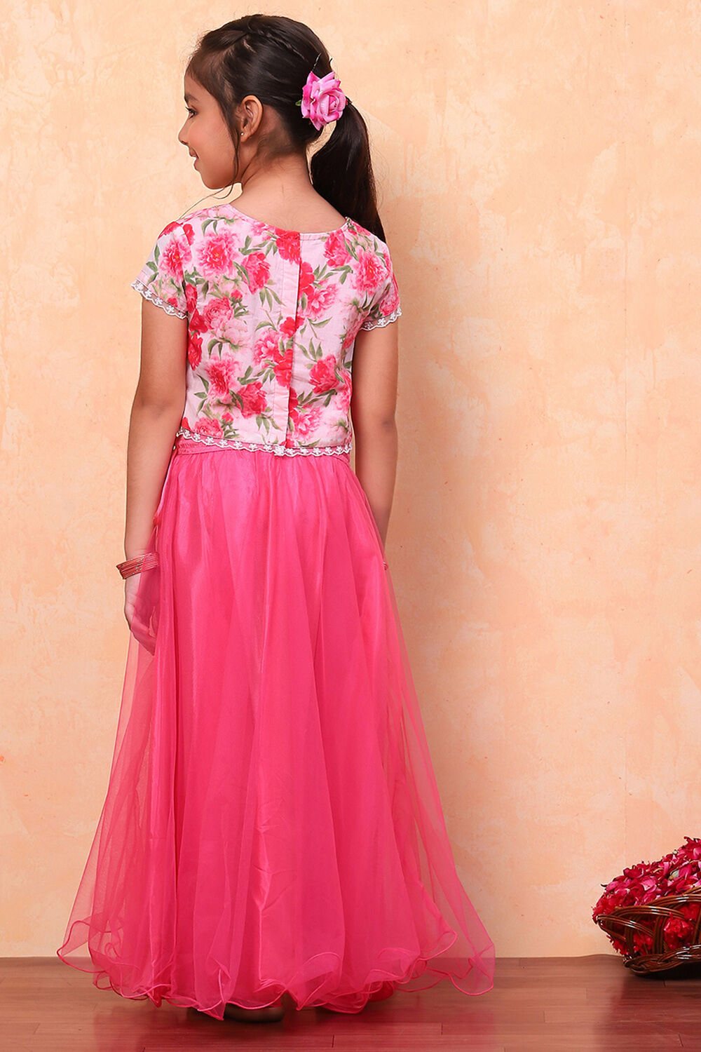 Green Floral Festive Flared Lehenga Set image number 4