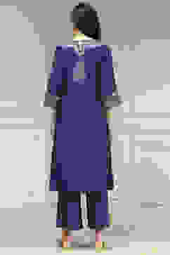 Blue Dyed Printed Straight Suit Set image number 4