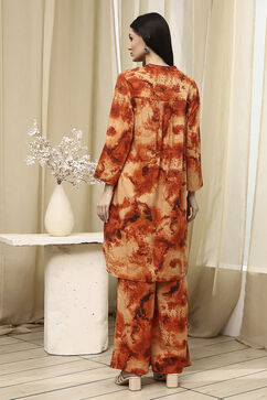 Orange Printed Straight Co-ord Set image number 4