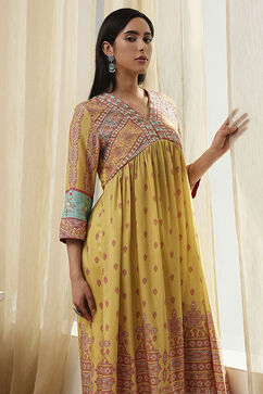 Green Modal Printed Gathered Kurta Set image number 7