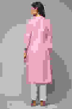 Pink Cotton Straight Embroidered Kurta image number 2