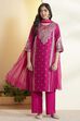 Magenta Pink Viscose Blend Straight Suit Set image number 7