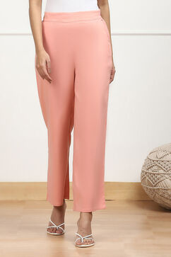 Pink Solid Stretchable Relaxed Fit Pants image number 4