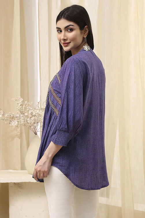 Blue Printed Straight Short Kurta image number 4