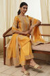 Ochre Yellow Cotton Silk Straight Suit Set image number 7