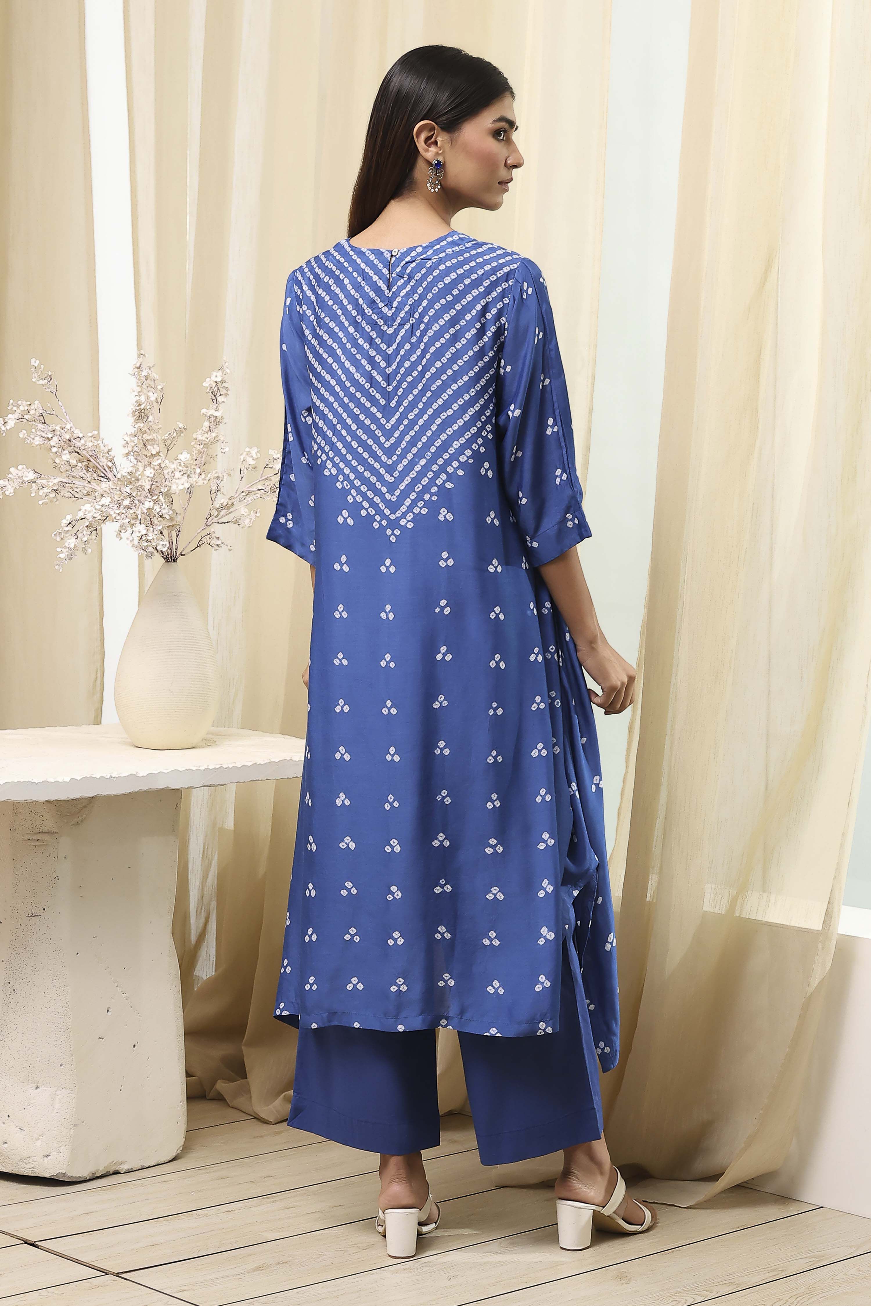 Blue Shantoon Asymmetric Suit Set image number 4