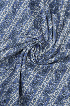 Blue Cotton Screen Print Unstitched Suit Set image number 2