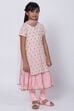 Off White Poly Cotton Flared Kurta Churidar Suit Set image number 4