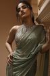 Sage Green Pure Chinnon Pre-Draped Saree image number 1