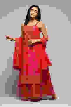 Fuchsia Poly Cotton Straight Kurta Sharara Suit Set image number 7