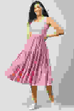 Pink Cotton Flared Printed Dress image number 0