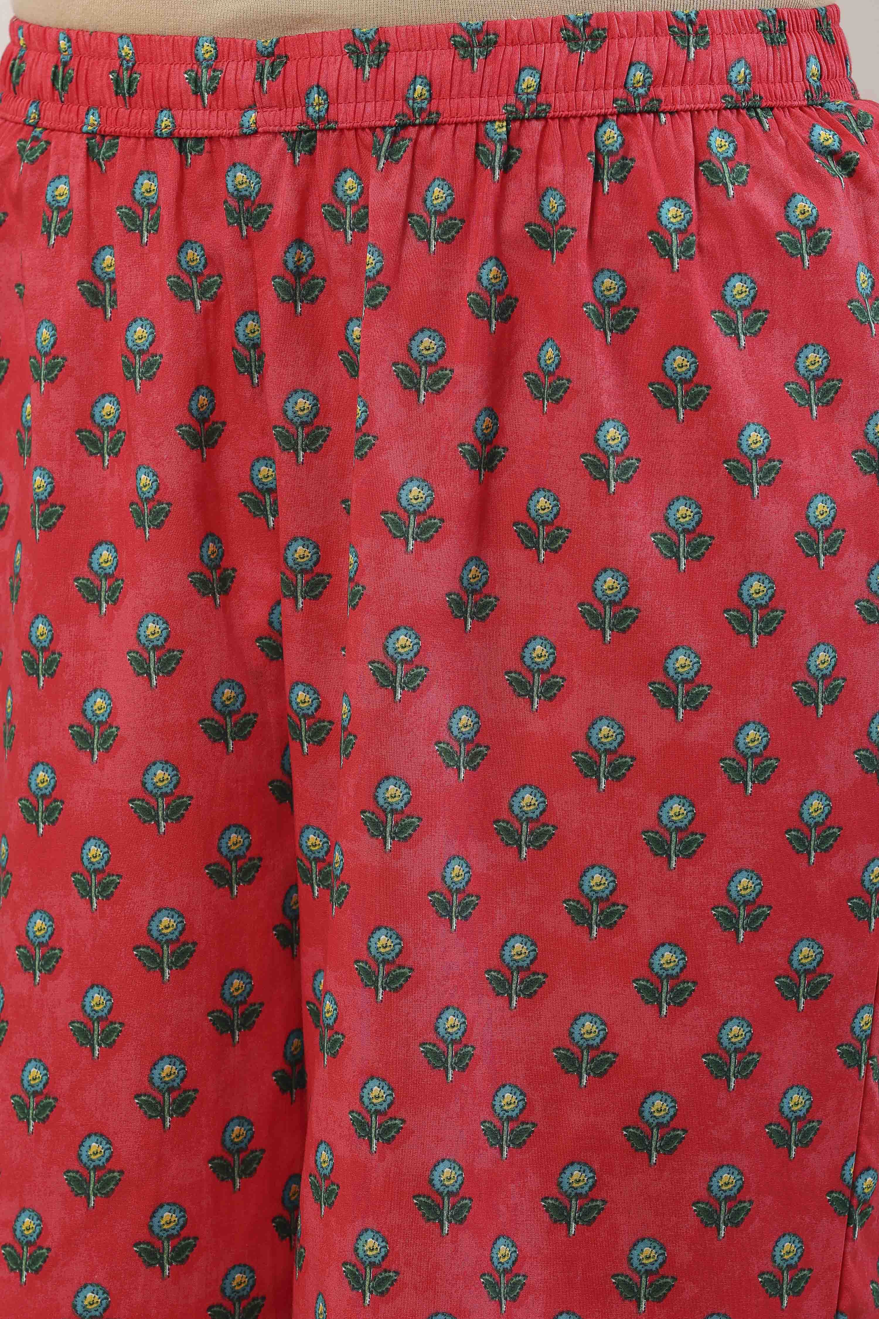 Red Cotton Kalidar Suit Set image number 2