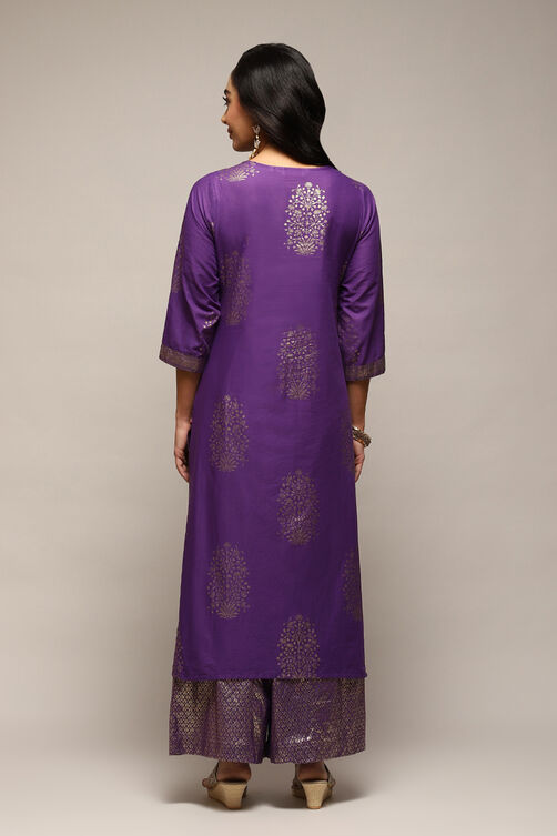 Navy Blue Cotton Straight Printed Kurta Capri Suit Set image number 4