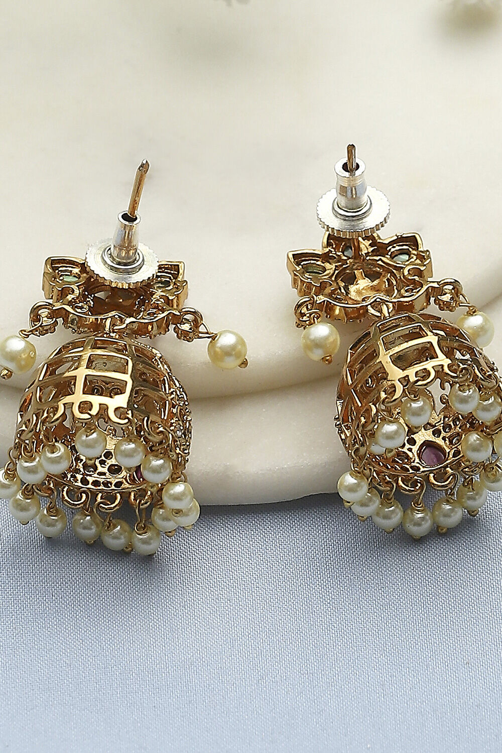 Gold Green Alloy Jhumka image number 2