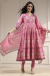 Light Pink Cotton Printed Anarkali Suit Set image number 6