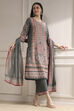 Grey Cotton Printed Straight Suit Set