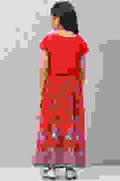 Red Art Silk Lehenga Set image number 4