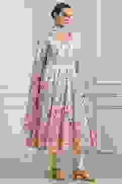 Off-White Cotton Printed Anarkali Suit Set image number 5