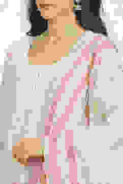 Beige Chanderi Unstitched Suit Set image number 2