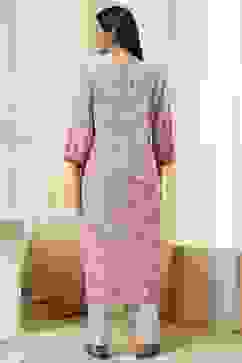 Beige Cotton Printed Straight Kurta image number 3