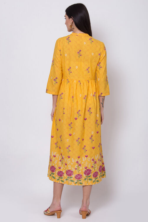 Teal Cotton A-Line Printed Kurta image number 4
