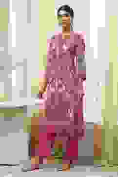Pink Printed Straight Kurta image number 2