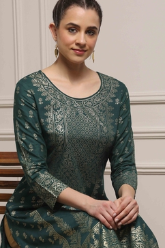 Bottle Green LIVA Straight Printed Kurta image number 6