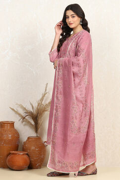 Baby Pink Linen Blend Unstitched Suit Set image number 4