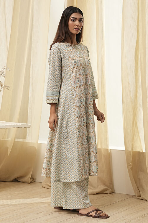 Blue Pure Cotton A-Line Kurta Set  image number 5