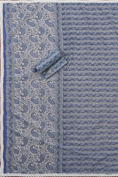 Blue Cotton Screen Print Unstitched Suit Set image number 3