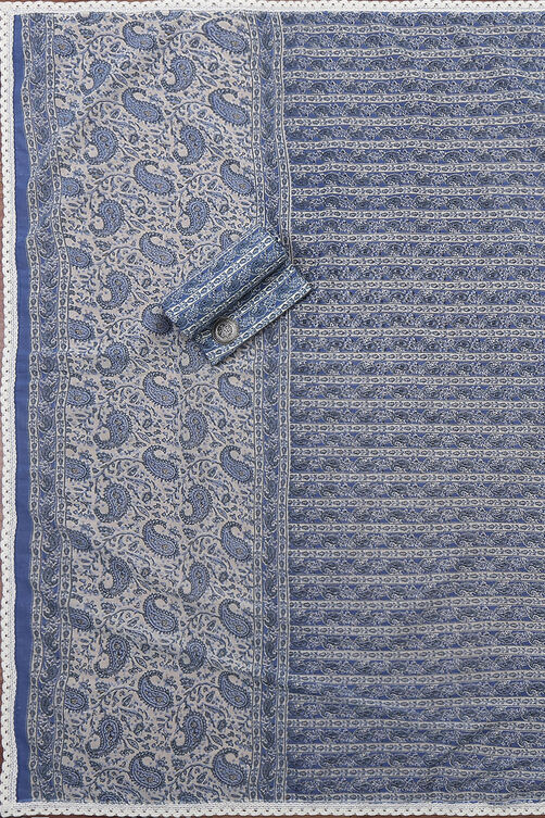 Pink Tissue Screen Print Unstitched Suit Set image number 3