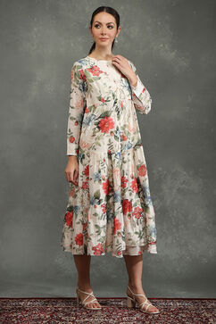Rohit Bal Ivory Silk Chanderi Floral Front-Open Dress image number 4