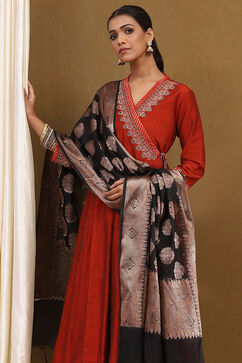 Rust Embroidered Angrakha Festive Anarkali Suit Set image number 12