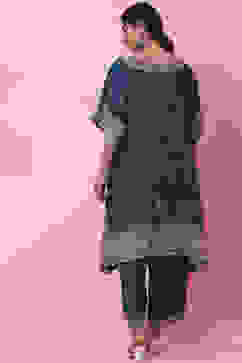 Teal Art Silk Kaftan Set image number 4