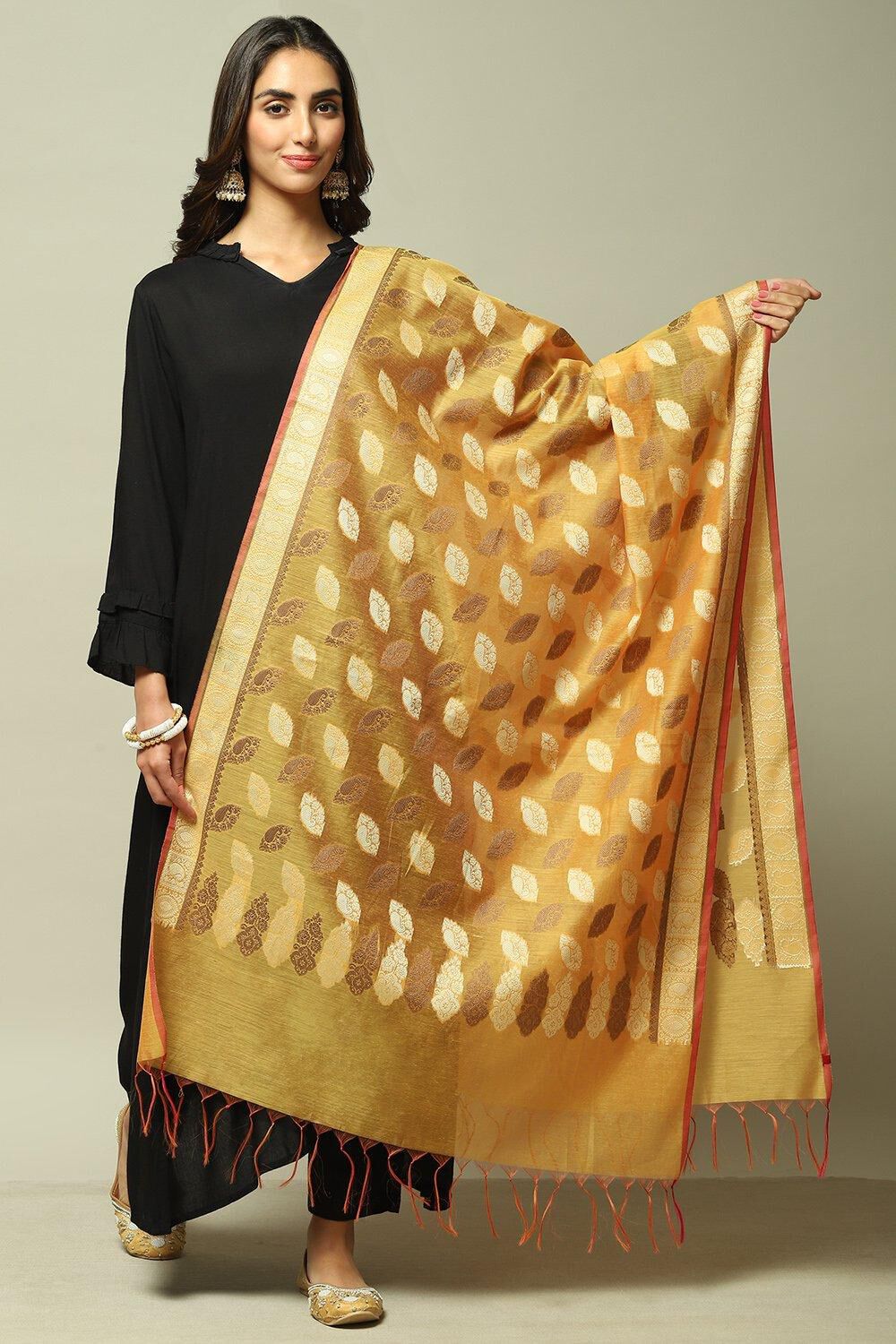 Yellow Art Silk Yarndyed Dupatta image number 2