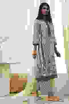 Off-White Cotton Printed Straight Suit Set image number 6