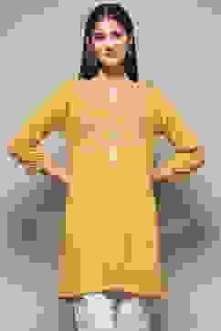 Yellow Straight Yarndyed Kurta image number 5