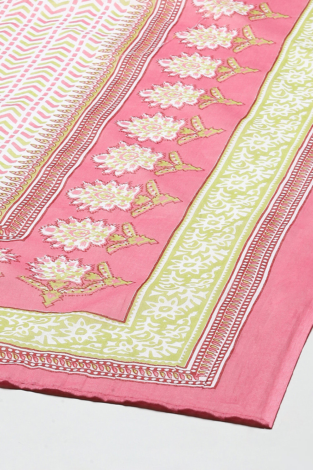 Blue Cotton Screen Printed Unstitched Suit Set image number 4