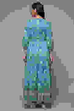 Turquoise Printed Tiered Dress image number 2