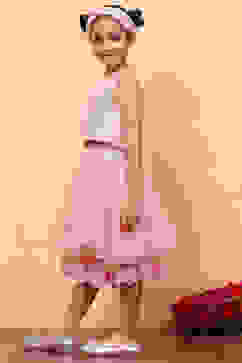 Champagne Nylon Net Sequin Top and Short Skirt Set image number 3