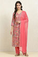 Green Cotton Floral Unstitched Suit Set image number 7