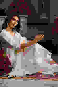 Off-White Cotton Silk Embroidered Kalidar Suit Set image number 6