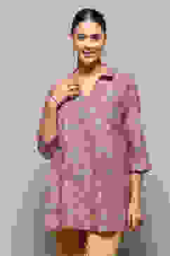 Rust Cotton Floral Printed A-Line Shirt Style Kurti image number 6